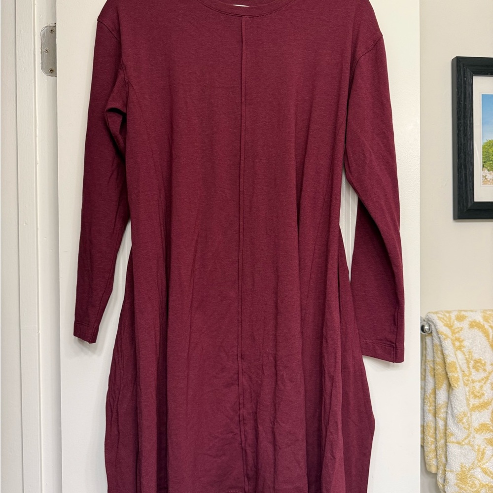 LOFT Heather Tie-Waist Long Sleeve Mini Dress, Plum S NWOT - Picture 12 of 13